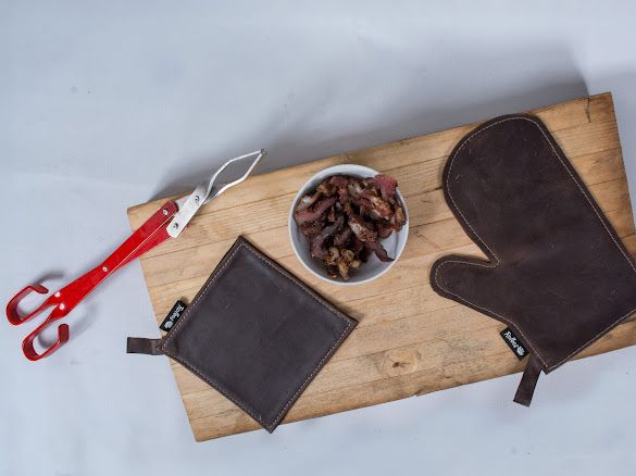 Leer Braaihandskoen en Vatlap Kombo