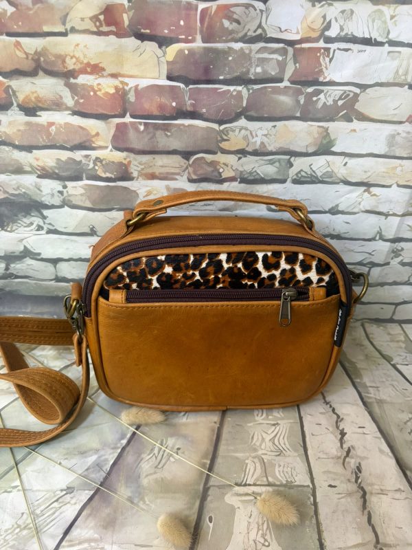 1926 Ancre Leer Slingbag met Luiperd-print-insetsel