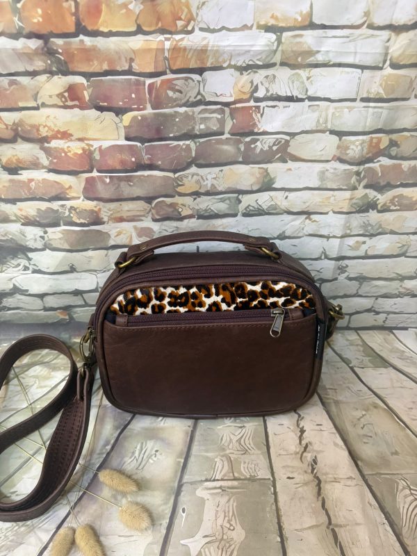 66 Ancre Leer Slingbag met Luiperd-print-insetsel