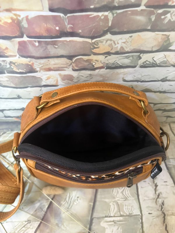 77 Ancre Leer Slingbag met Luiperd-print-insetsel